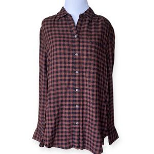 BEACHLUNCHLOUNGE Burnt Orange Brown Gingham Print Button Down Shirt